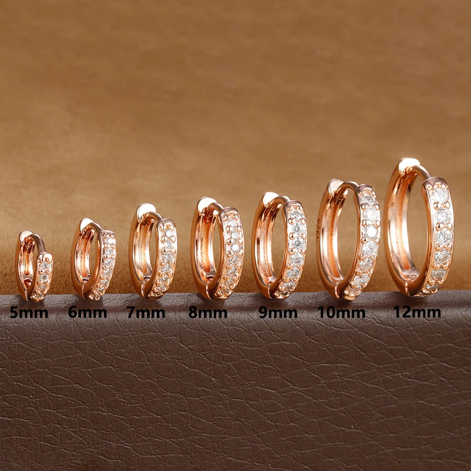 Pair Stainless Steel Huggie Minimal Hoop Earrings Little Crystal Zirconia