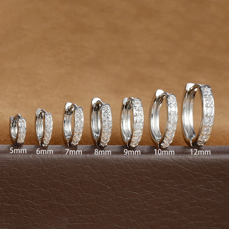 Pair Stainless Steel Huggie Minimal Hoop Earrings Little Crystal Zirconia