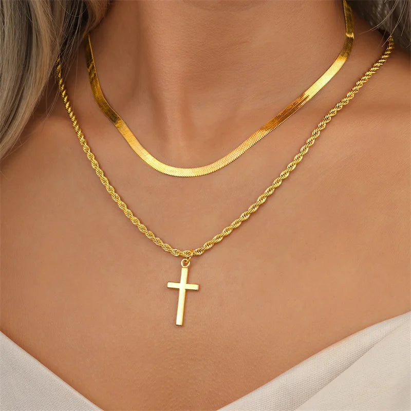 New Cross Pendant Necklace for Men Women Minimalist Gold