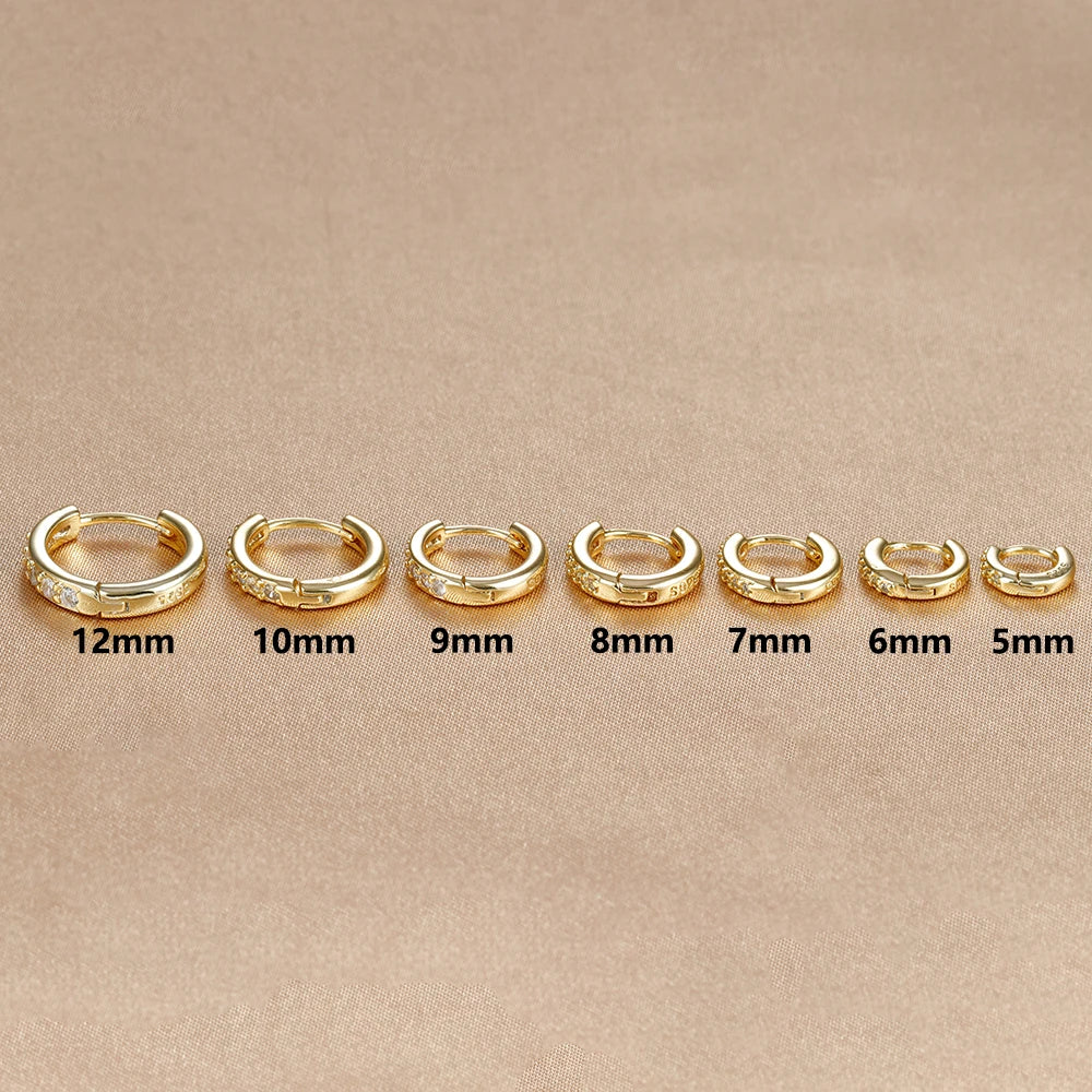 Pair Stainless Steel Huggie Minimal Hoop Earrings Little Crystal Zirconia