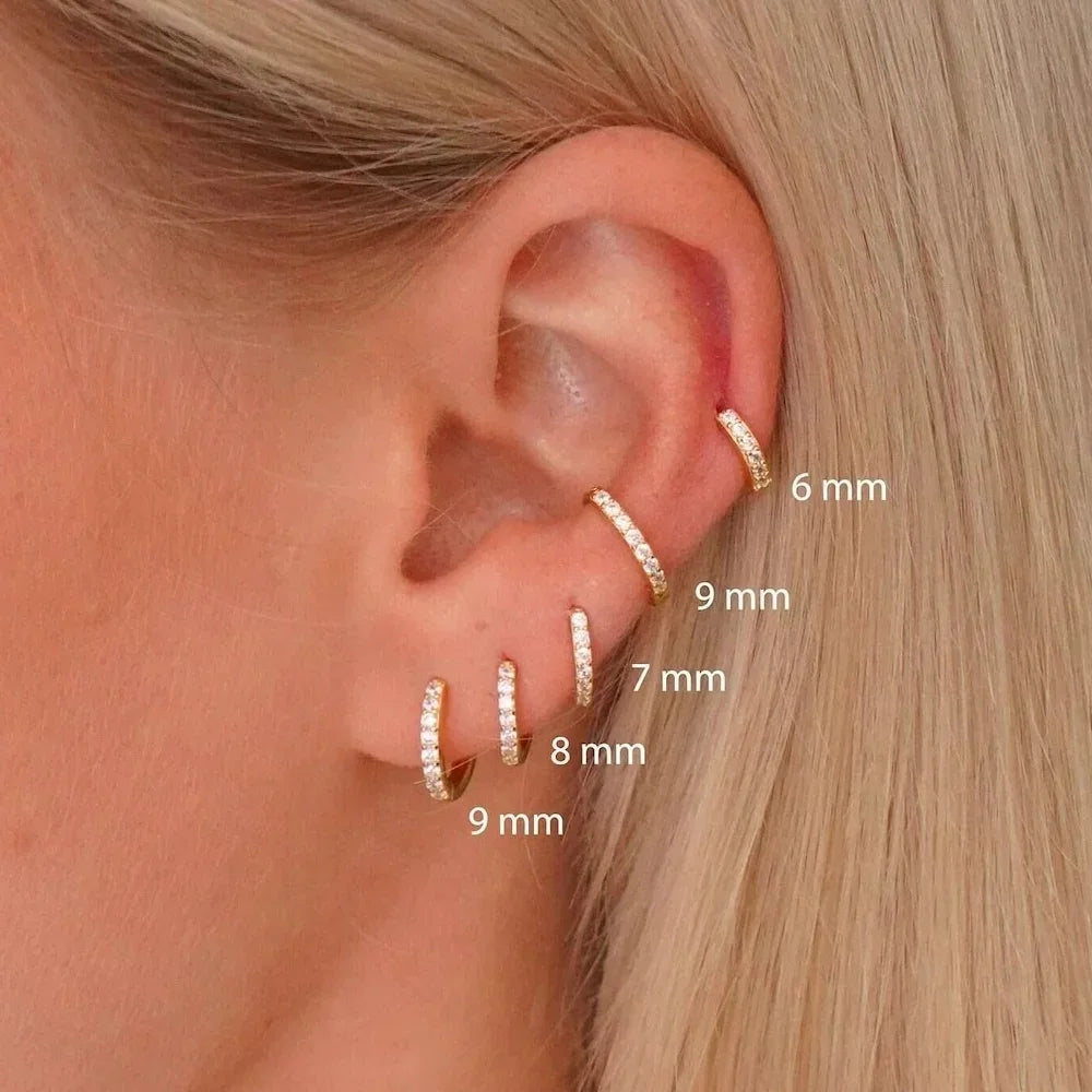 Pair Stainless Steel Huggie Minimal Hoop Earrings Little Crystal Zirconia