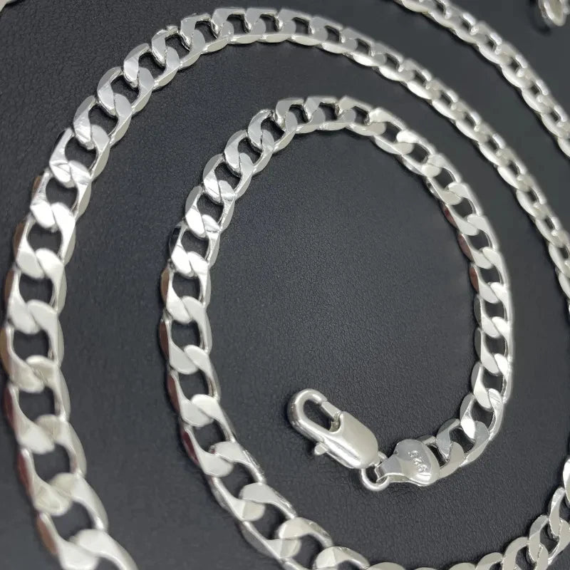 Sterling Silver Necklace 2/4/6/8/10/12MM 40-75cm Face Chain Necklace