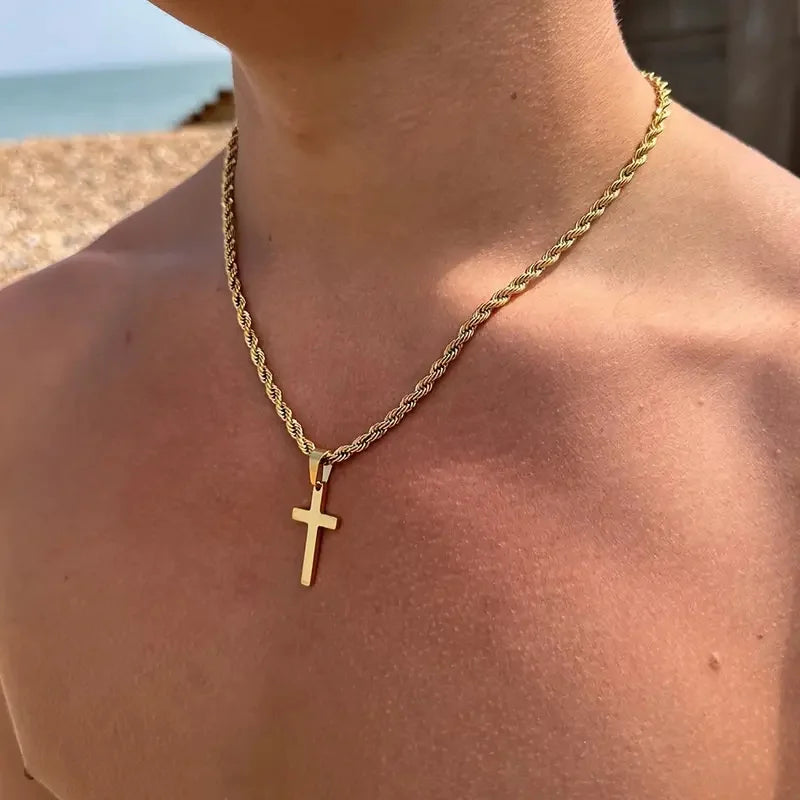 New Cross Pendant Necklace for Men Women Minimalist Gold