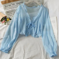 Long Sleeve Thin Breathable T-shirts Women Lace Bow Cardigan