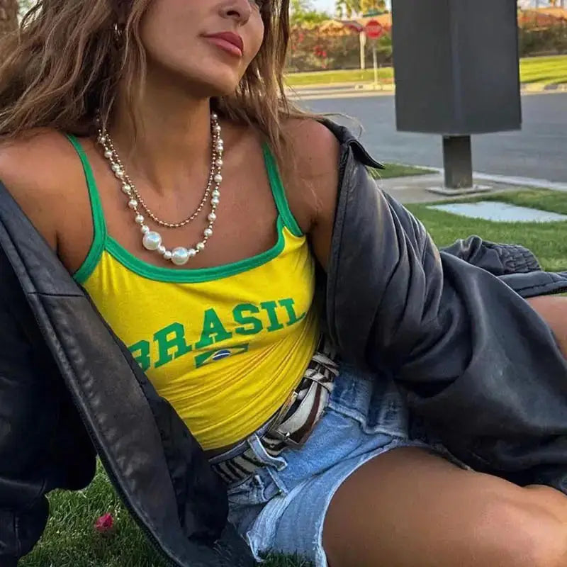 Women's T-shirt Brazil Letter Aesthetic 90s Crop Tops