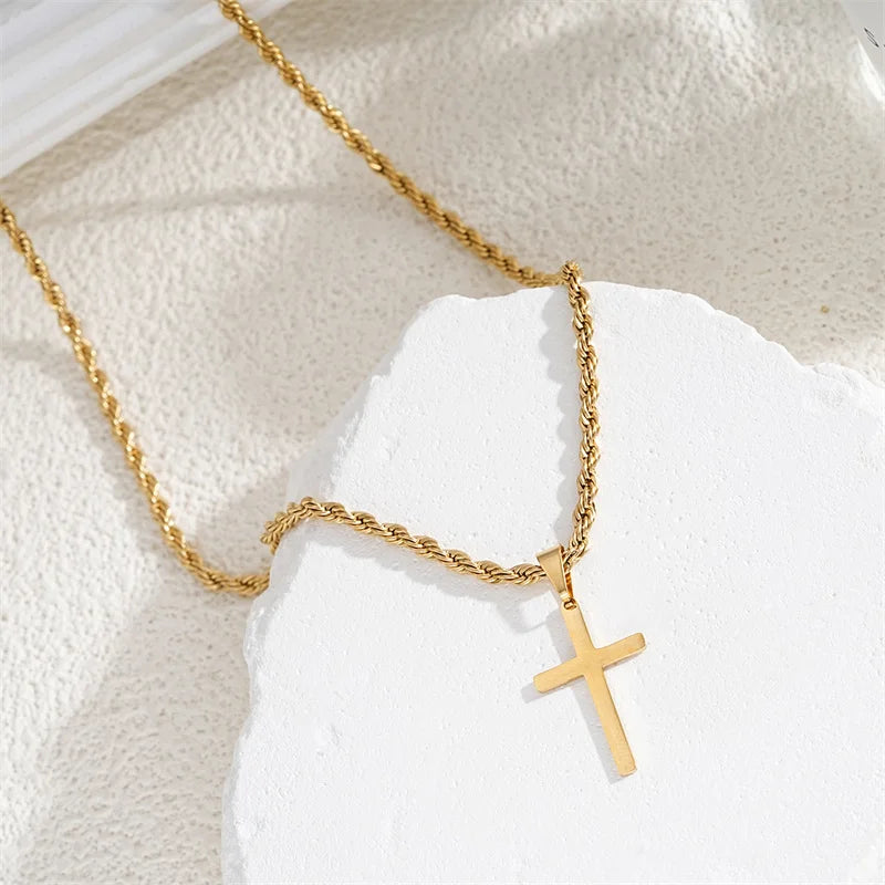 New Cross Pendant Necklace for Men Women Minimalist Gold