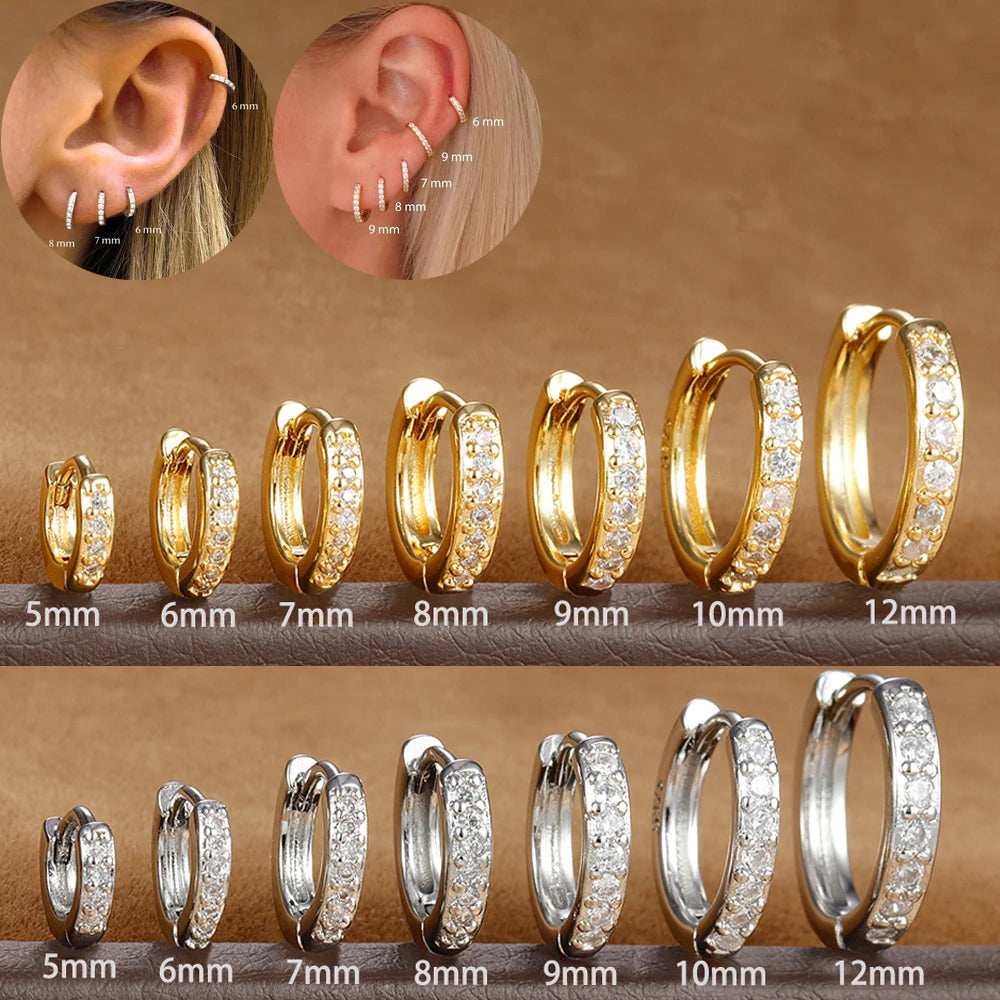 Pair Stainless Steel Huggie Minimal Hoop Earrings Little Crystal Zirconia