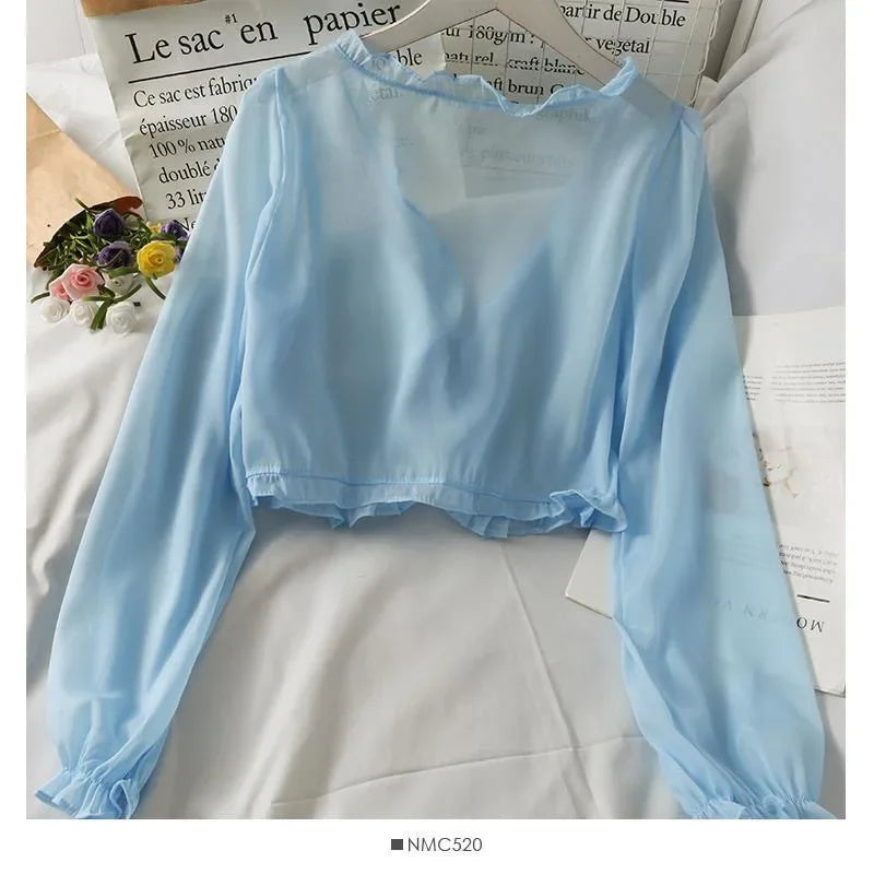 Long Sleeve Thin Breathable T-shirts Women Lace Bow Cardigan