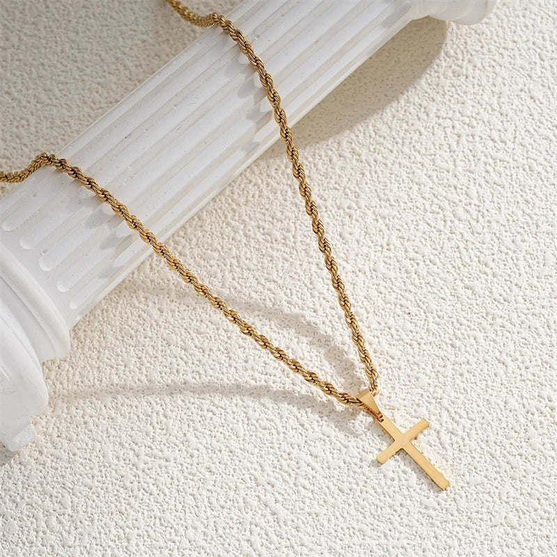 New Cross Pendant Necklace for Men Women Minimalist Gold