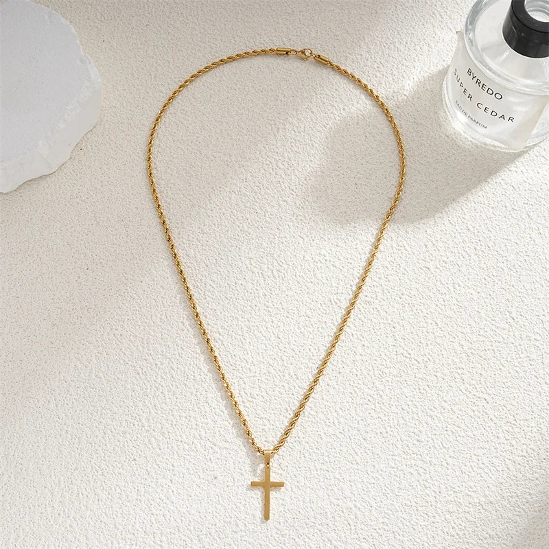 New Cross Pendant Necklace for Men Women Minimalist Gold